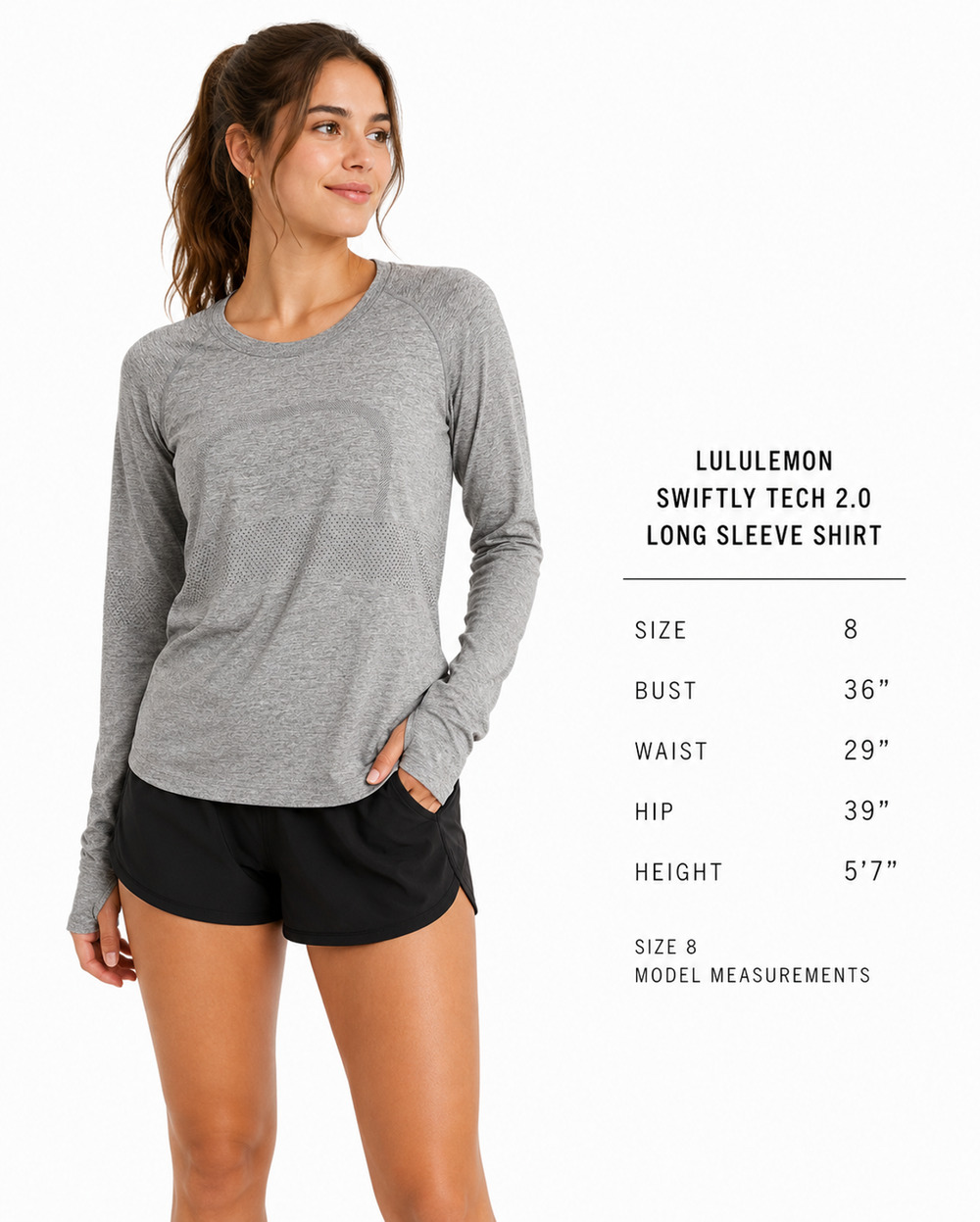 Lululemon Athletica Swiftly Tech Long Sleeve 2.0 Race Length Gray Top Shirt sz 8